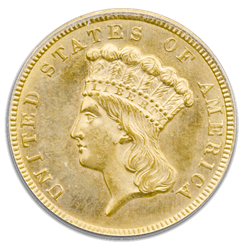 $3 Gold Certified MS64 coin