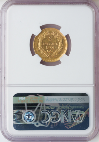 1854-D $3 NGC AU55 CAC