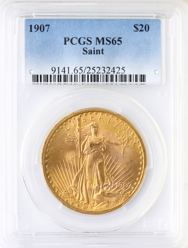 1907 $20 Saint Gaudens No Motto PCGS MS65