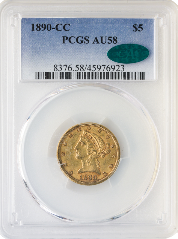 1890-CC $5 Liberty PCGS AU58 CAC