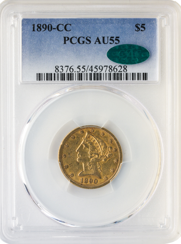 1890-CC $5 Liberty PCGS AU55 CAC