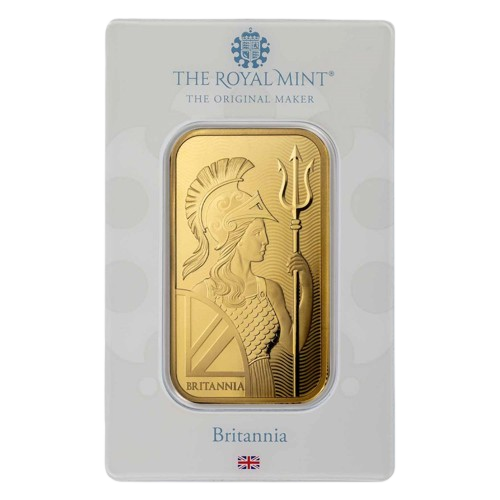 1 oz British Gold Britannia Bar (New w/Assay, Britannia)