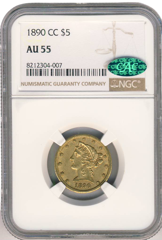 1890-CC $5 Liberty NGC AU55 CAC