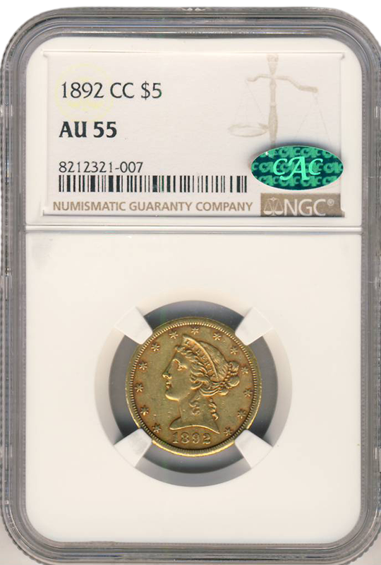 1892-CC $5 Liberty NGC AU55 CAC