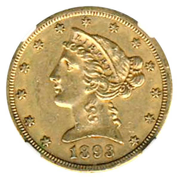 1893-C $5 Liberty NGC AU55 CAC