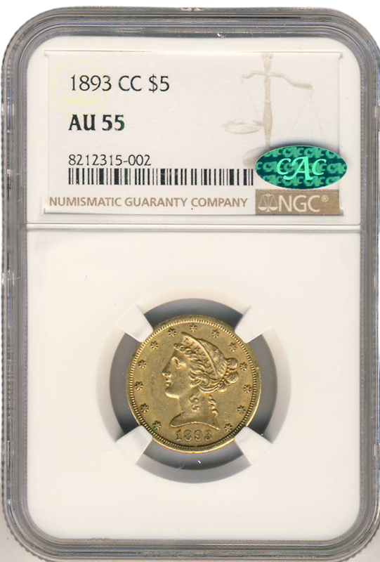 1893-C $5 Liberty NGC AU55 CAC