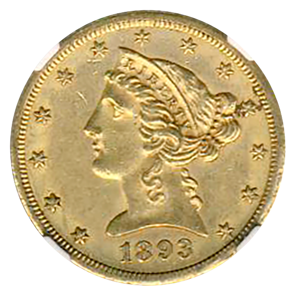 1893-CC $5 Liberty NGC AU58