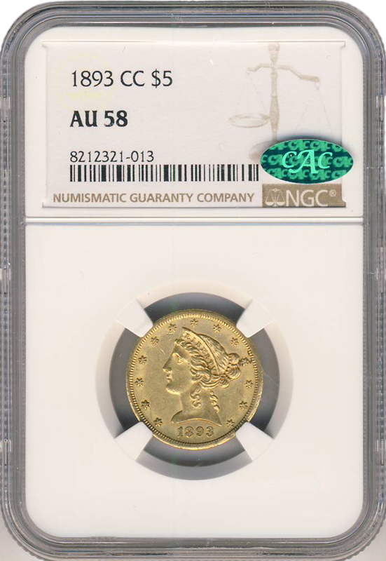 1893-CC $5 Liberty NGC AU58