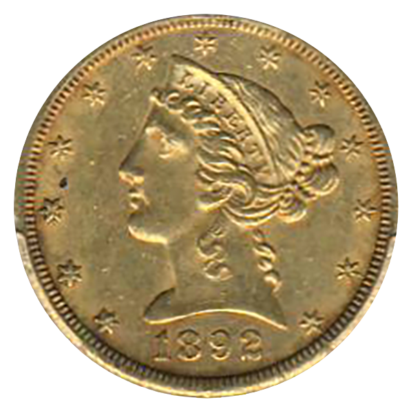 1892-CC $5 Liberty PCGS AU58 CAC