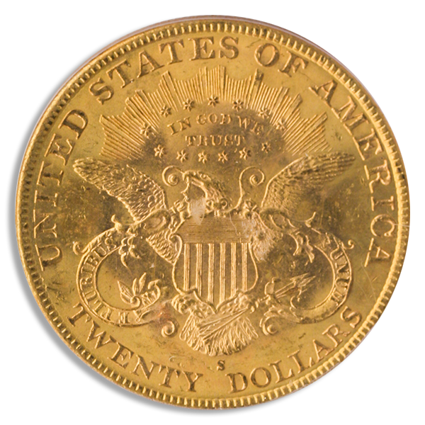 1897-S $20 Liberty Gold Coin PCGS Mint State 63(MS63) CAC