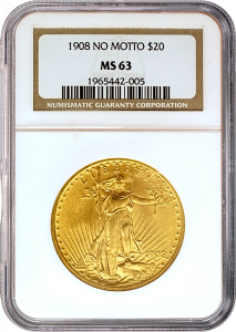 $20 Saint Gaudens No Motto Certified MS63 (Dates/Types Vary)