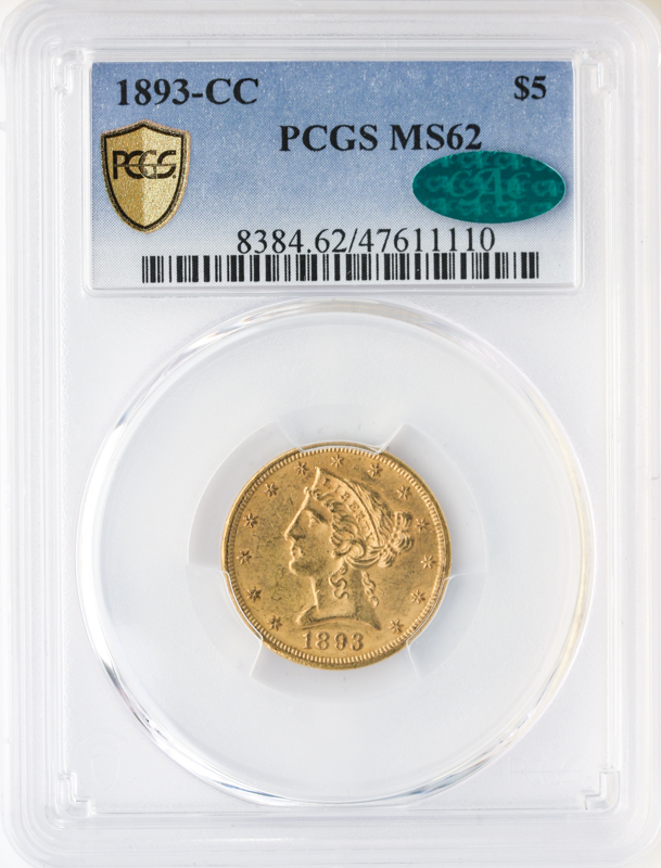 1893-CC $5 Liberty PCGS MS62 CAC