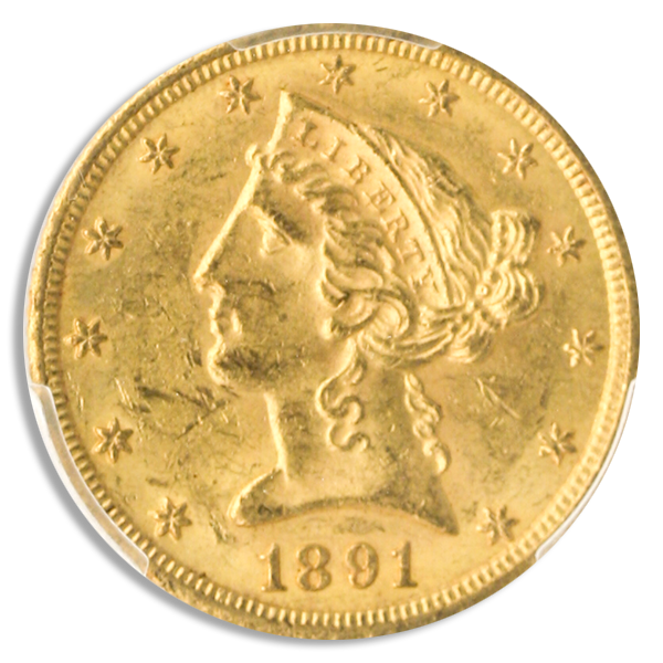 1891-CC $5 Liberty PCGS MS61 CAC