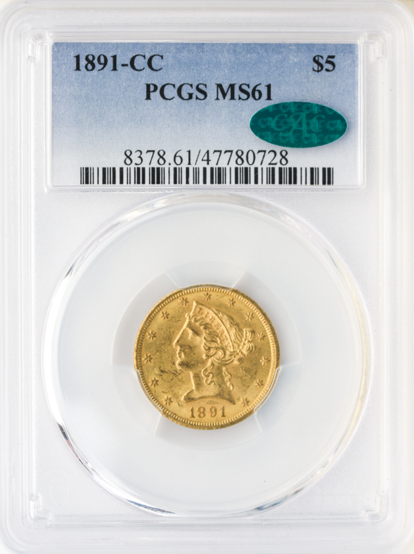 1891-CC $5 Liberty PCGS MS61 CAC