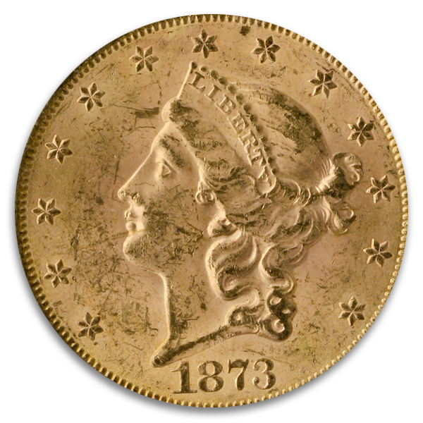 1873 $20 Liberty Open 3 NGC MS63 CAC