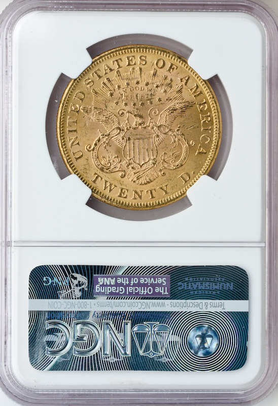 1873 $20 Liberty Open 3 NGC MS63 CAC