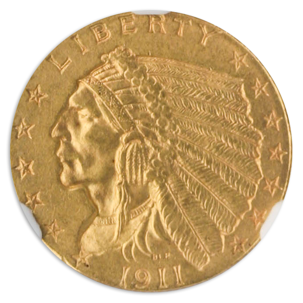 1911-D $2 1/2 Indian Gold Coin Mint State 62(MS62) CAC