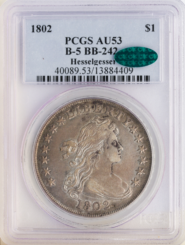 1802 Draped Bust $1 B-5 BB-242 PCGS AU53 CAC