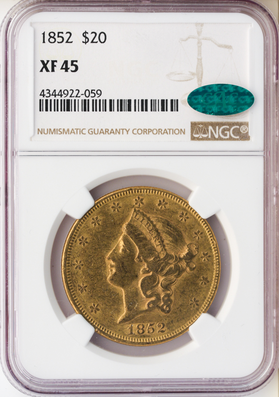 1852 $20 Liberty NGC XF45 CAC