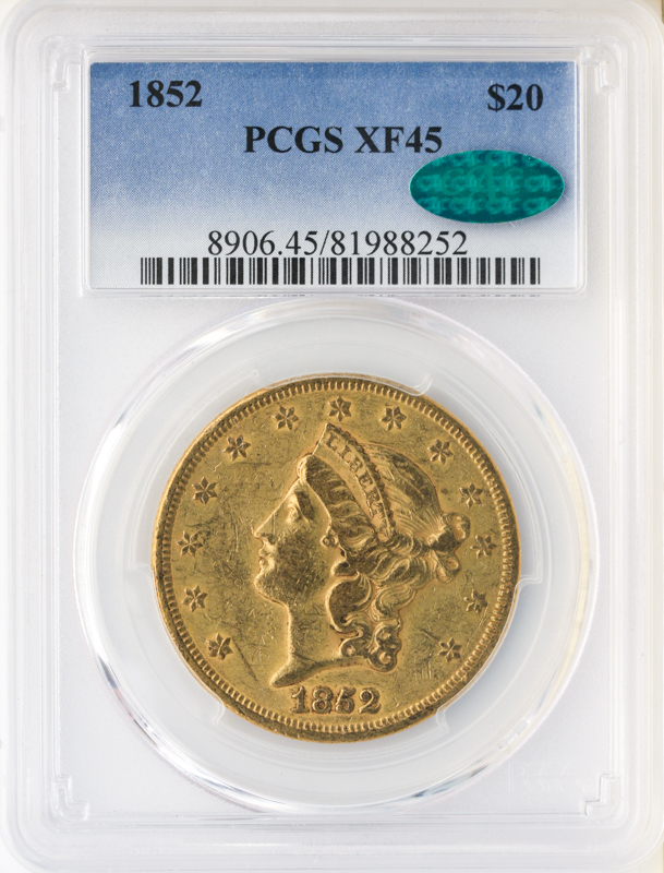 1852 $20 Liberty PCGS XF45 CAC