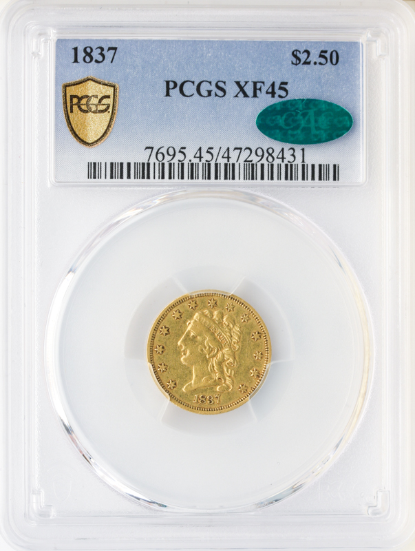 1837 $2 1/2 Classic Gold PCGS XF45 CAC