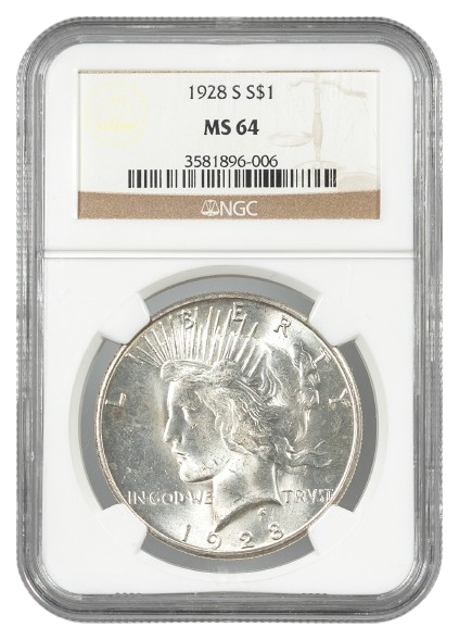 1928-S Peace $1 NGC MS64