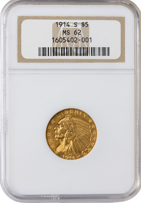 1914-S $5 Indian NGC MS62