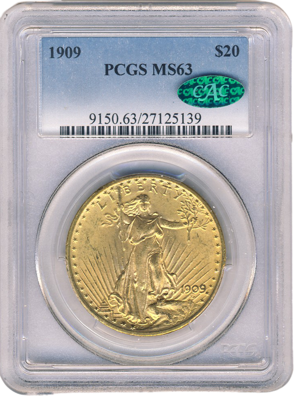 1909 $20 Saint Gaudens PCGS MS63 CAC