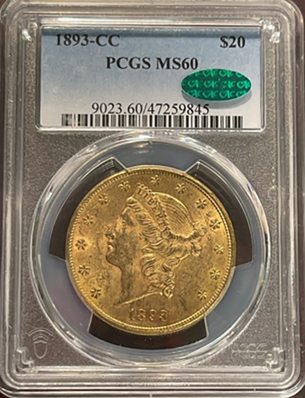 1893-CC $20 Liberty PCGS MS60 CAC