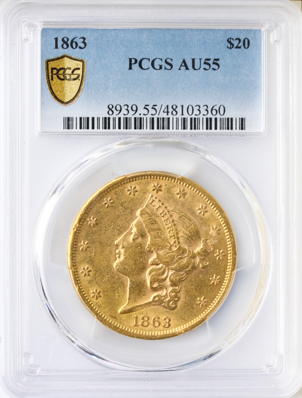 1863 $20 Liberty PCGS AU55