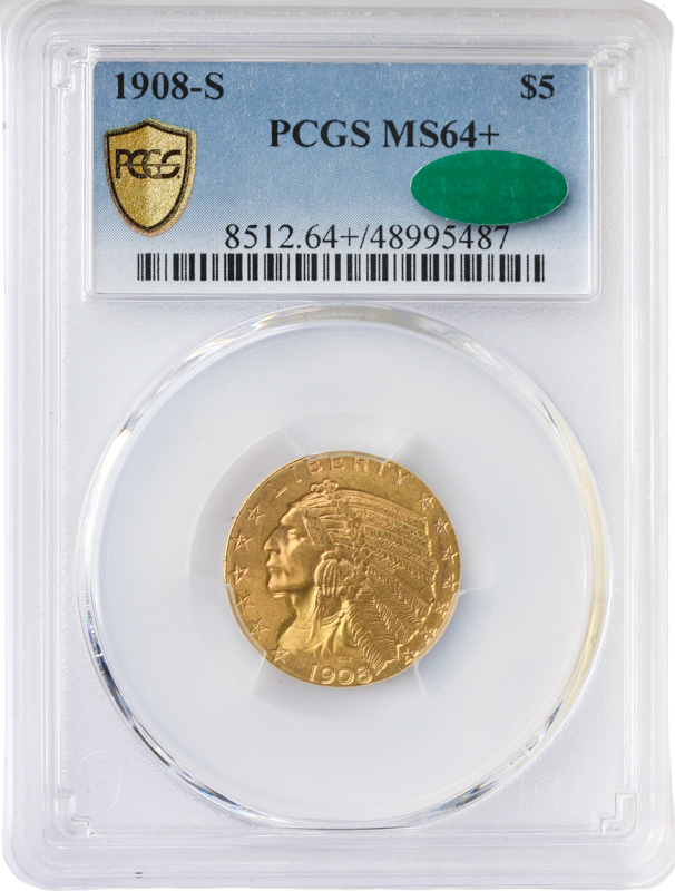 1908-S $5 Indian PCGS MS64 CAC +