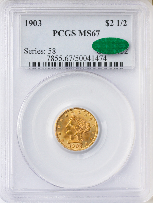 1903 $2 1/2 Liberty Gold Coin PCGS Mint State 67(MS67) CAC