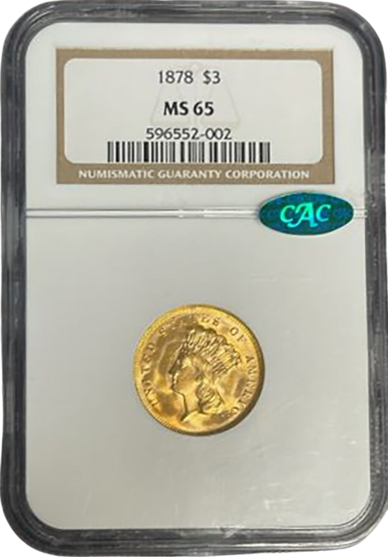 1878 $3 Gold NGC MS65 CAC