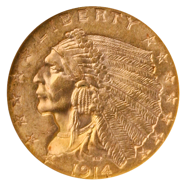 1914 $2.50 Indian NGC MS62