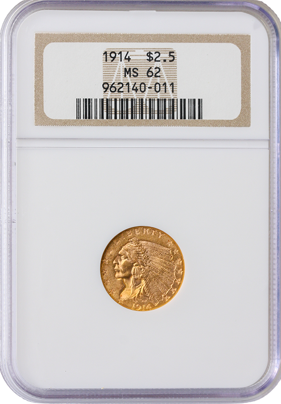 1914 $2.50 Indian NGC MS62
