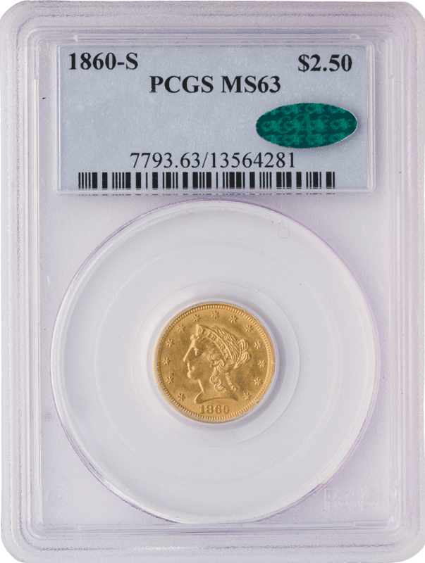 1860-S $2.50 Liberty PCGS MS63 CAC