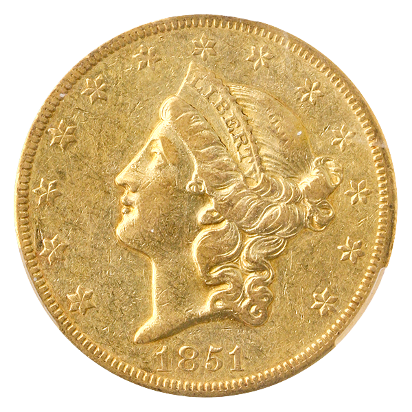 1851-O $20 Liberty CACG AU53