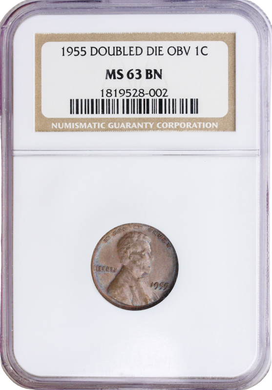 1955 Double Die Lincoln Cent NGC MS63 Brown