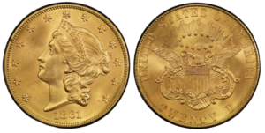 1861-S Coronet Double Eagle with Paquet Reverse 