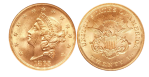 1865 Coronet Double Eagle with Misplaced Date 