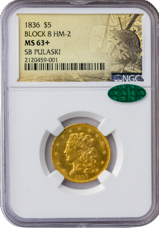 1836 $5 Classic Block 8 NGC MS63 CAC +