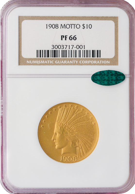 1908 $10 Indian With Motto NGC PR66 CAC