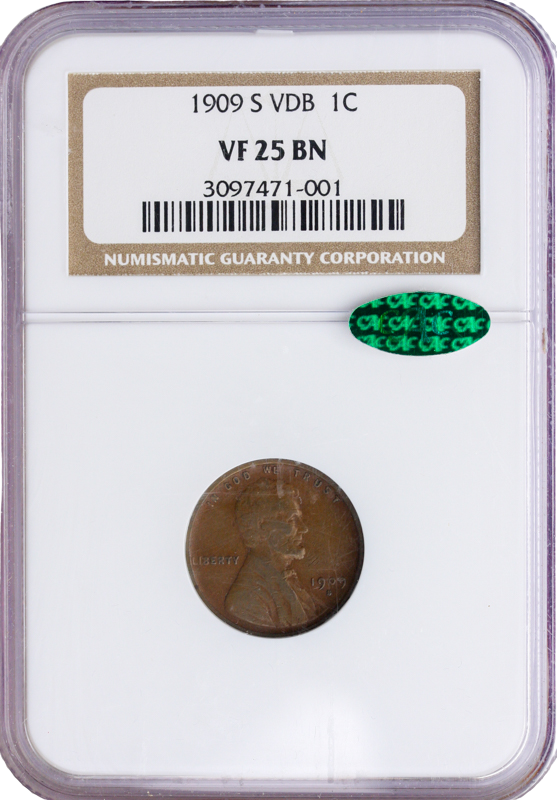 1909-S VDB Lincoln Cent NGC VF25 Brown CAC