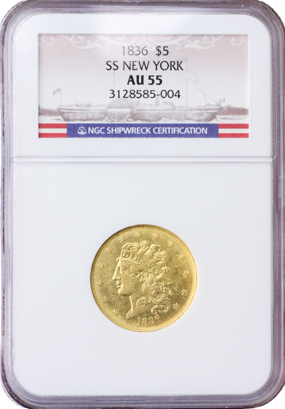 1836 $5 Classic Half Eagle SS New York NGC AU55