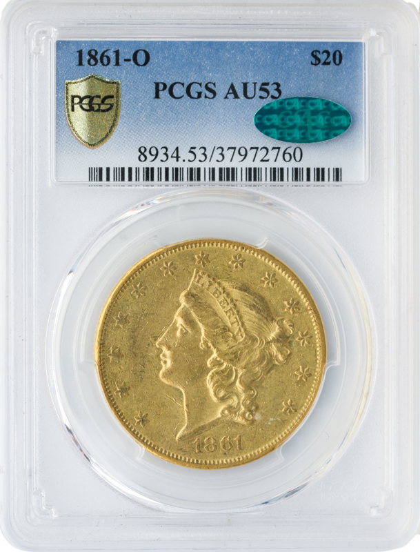 1861-O $20 Liberty PCGS AU53