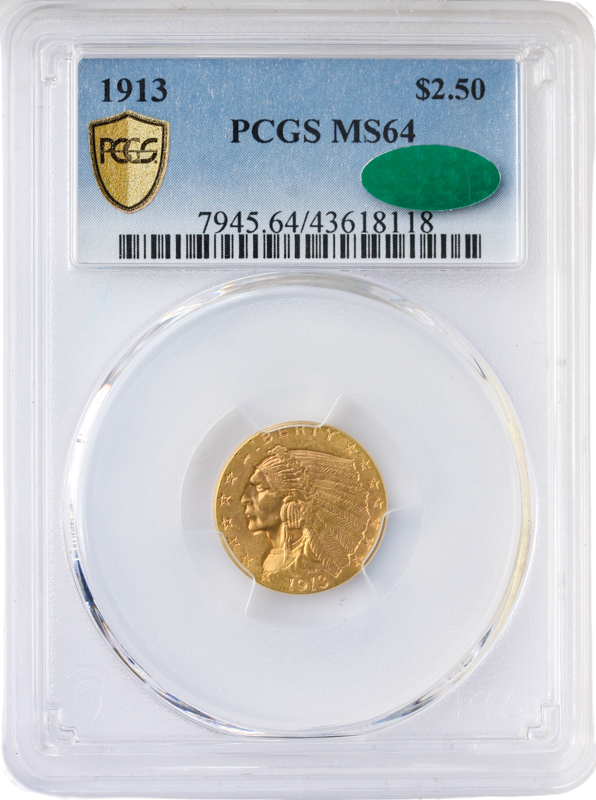 1913 $2 1/2 Indian PCGS MS64 CAC