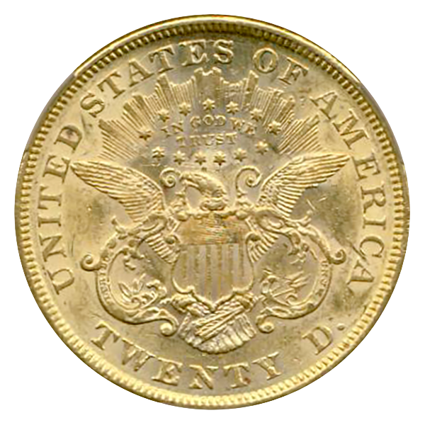 1874 $20 Liberty CACG AU58