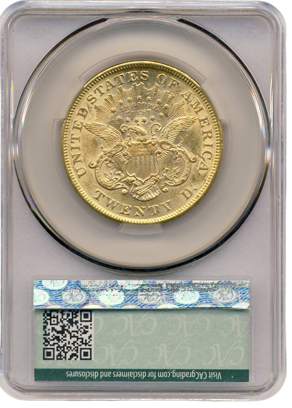 1874 $20 Liberty CACG AU58