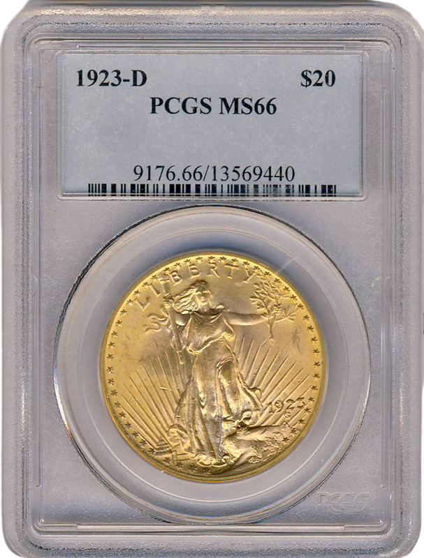 1923-D $20 Saint Gaudens PCGS MS66