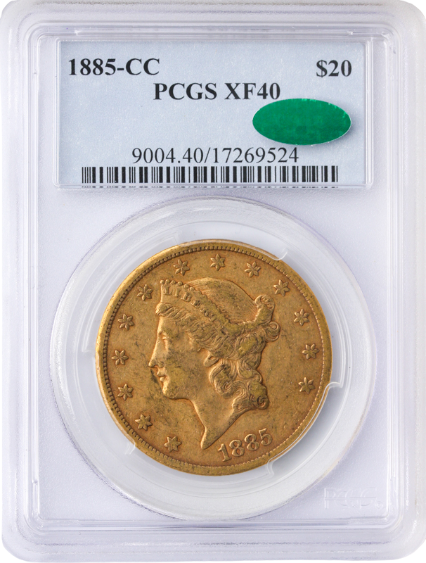 1885-CC $20 Liberty PCGS XF40 CAC